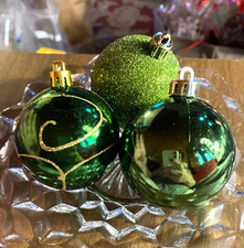 3 Green Ball Shatterproof Christmas Ornaments 2"