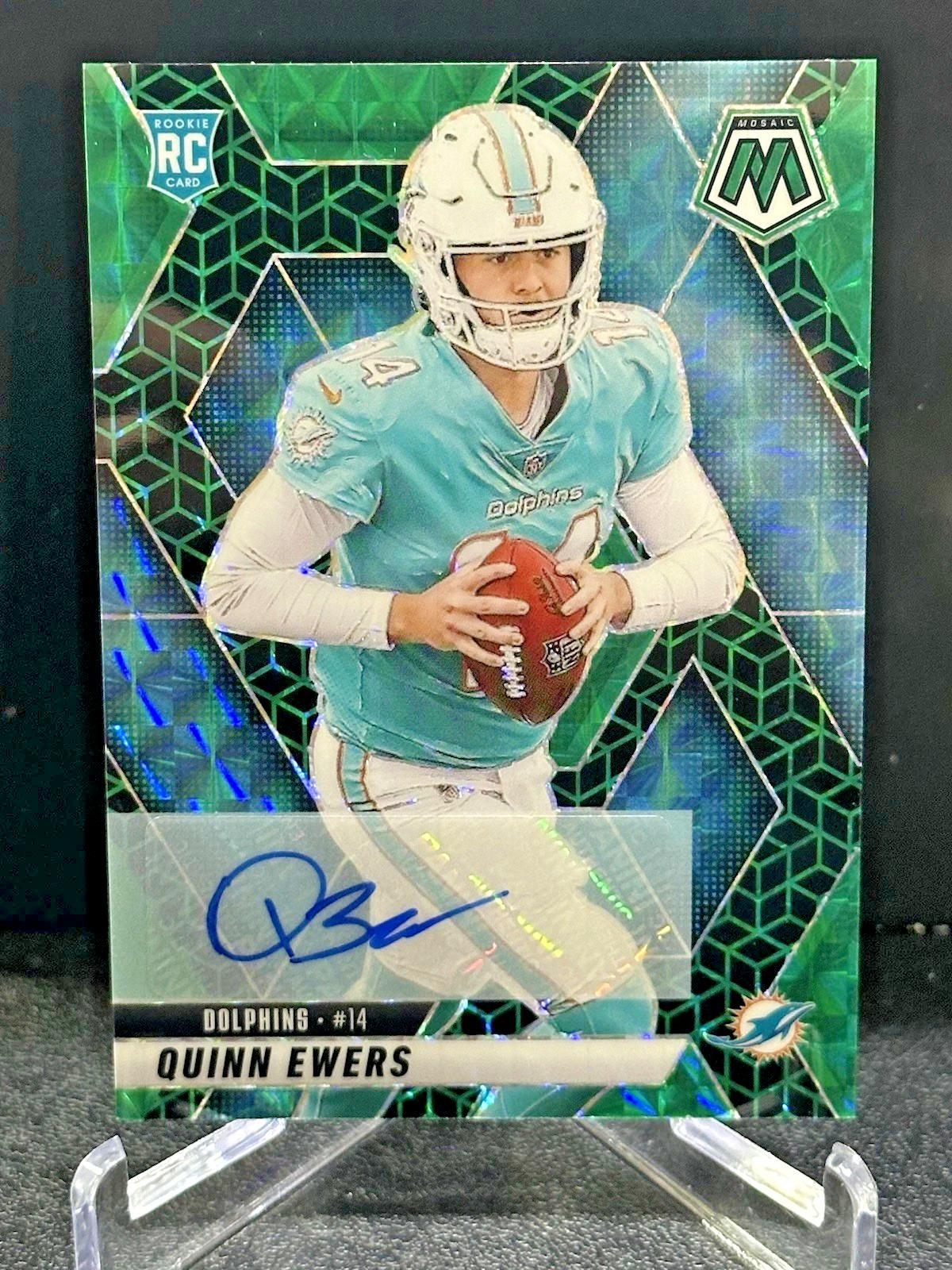 2025 PANINI MOSAIC #308 QUINN EWERS ROOKIE AUTO GREEN SPECTRIS FOTL /30 SSP RC