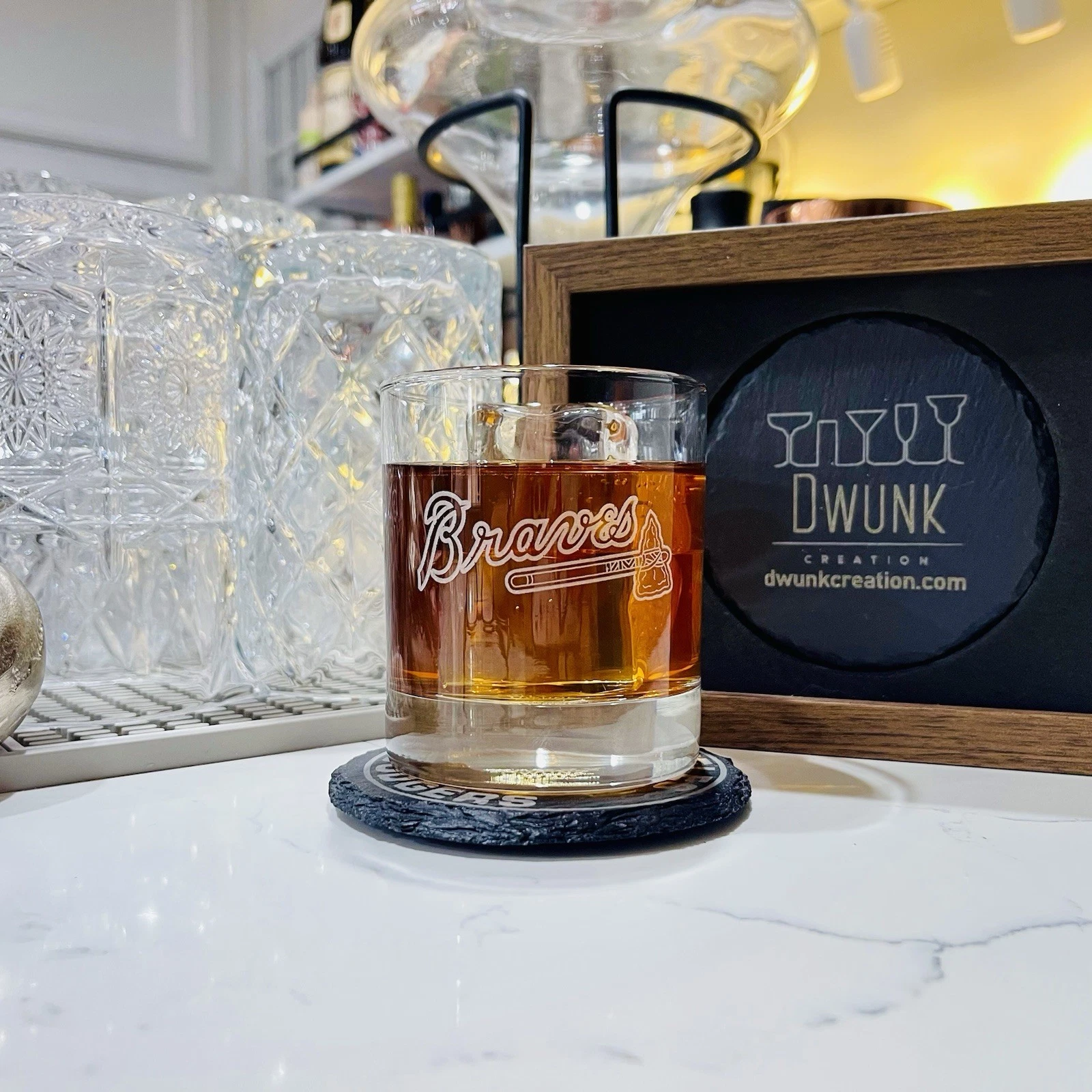 Atlanta Braves Engraved  Rocks Glass
