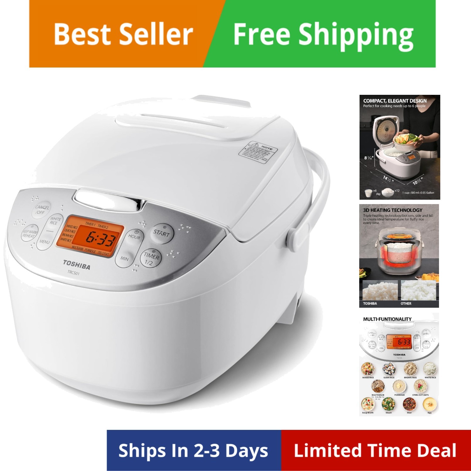 Rice Cooker 6 Cup Uncooked &ndash; Japanese Rice Cooker with Fuzzy Logic Technology...