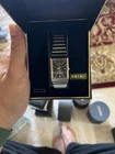 Seiko Vintage Quartz Analog Black Dial Rectangle Stainless Bracelet Watch w/Box
