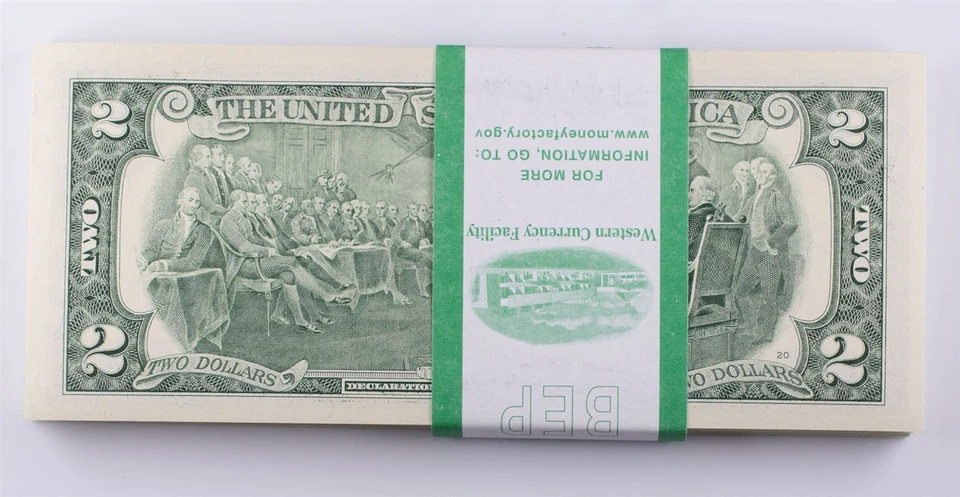 2009 BEP Strap $2 UNC Consecutive Federal Reserve Notes Lot of 100  - Image 3 of 4