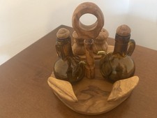 Oliera Lusso Set Olio Aceto Sale e Pepe In Legno  Di Ulivo Pregiato