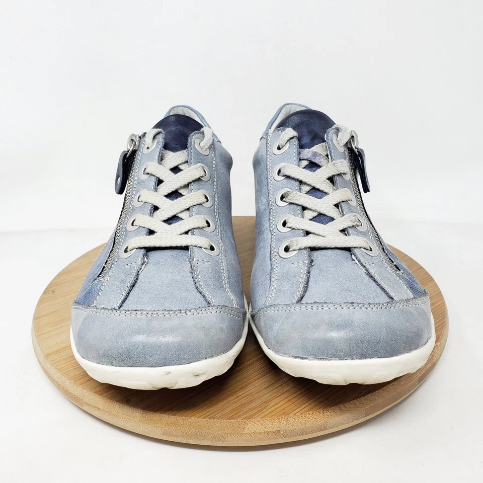 Remonte Zapatos Mujer 40 Azul Denim Plateado Cuero Cremallera Oxford Minimalista Zapatilla Foto 3 de 4