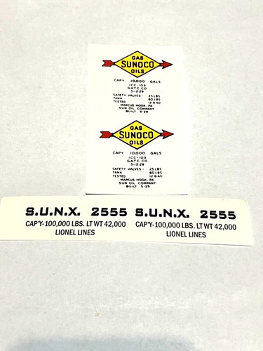 LIONEL ALUMINIO SUNOCO S.U.N.X. 2555 CARRO CISTERNA AGUA NEGRA 2 CALCOMANÍAS POR JUEGO ¡MIRA! | Zustand: New