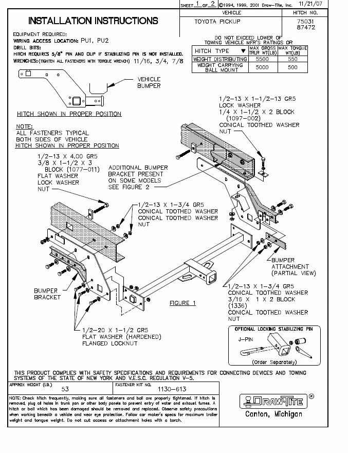 Enganche de remolque para camioneta Toyota 84-95 excepto T-100 receptor de 2" clase 3 NUEVO Foto 4 de 4