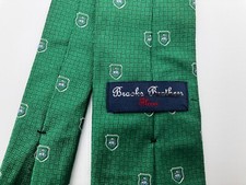 Brooks Brothers Fleece Green Tie 100 Silk USA Made Crest Logo Slim VTG