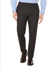 Calvin Klein Mens Slim-Fit Plaid Dress Pants Charcoal 34W x 32L