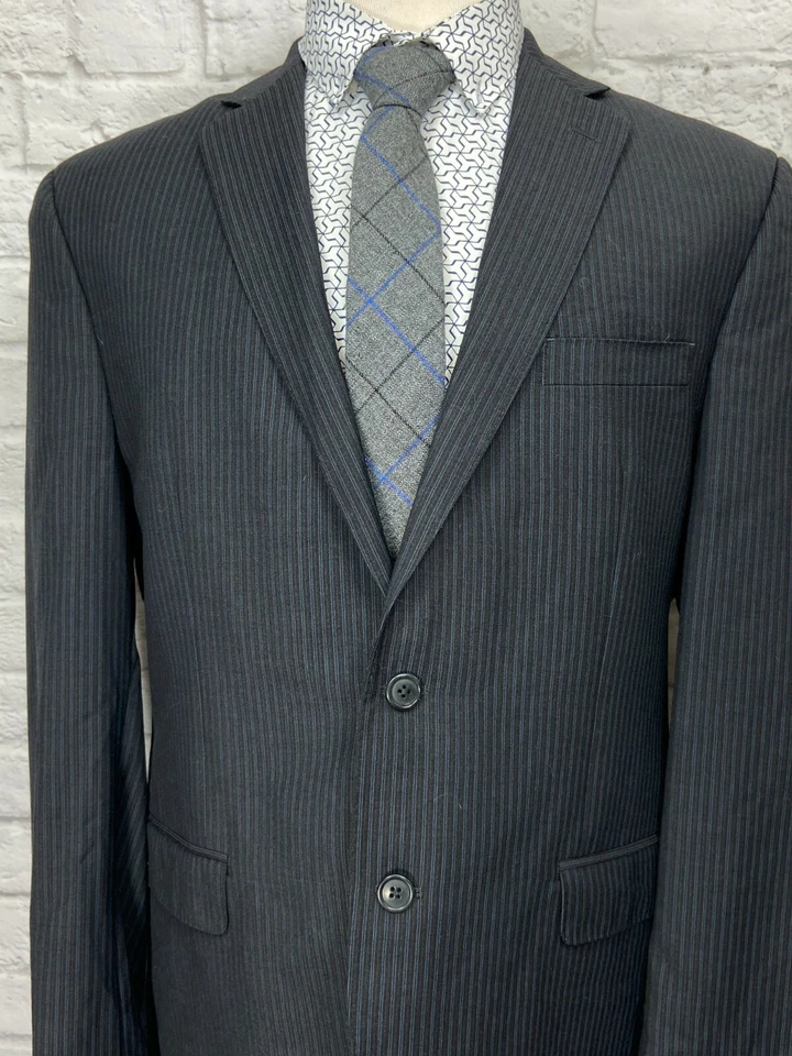Blazer Abrigo Deportivo CALVIN KLEIN Para Hombre Rayas Negras y Azules 100% Lana 42R Foto 2 de 4