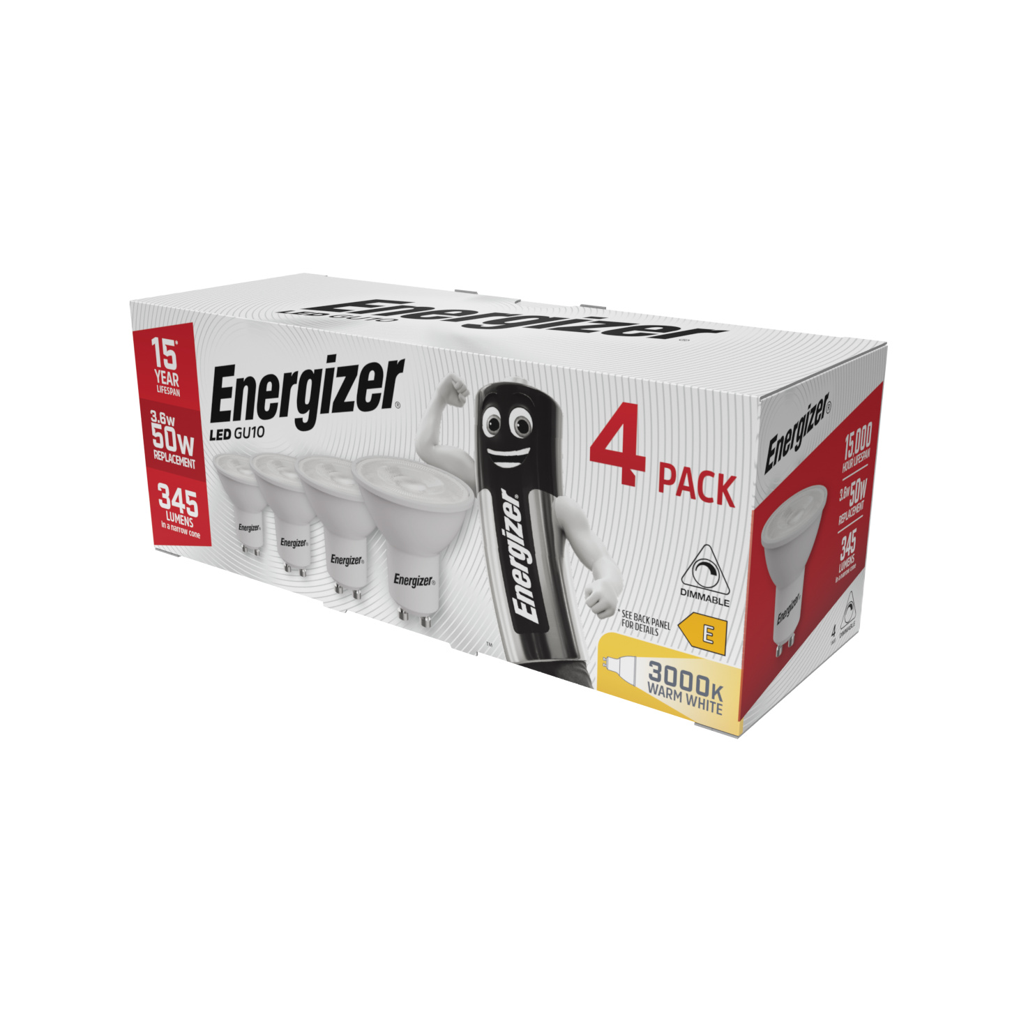 8x Energizer LED GU10 Dimmable Bulbs Spot light 345lm 3.6W 3000K Warm White - Image 6