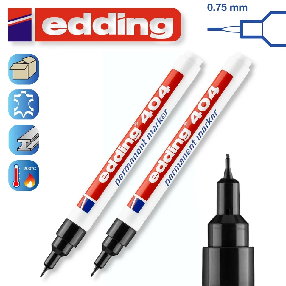 Edding 404 schwarz Permanent marker Stift wasserfest EF Extra Fein 2 Stück