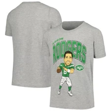 Aaron Rodgers New York Jets Youth Cartoon T-Shirt - Heather Gray Sz. Youth XL