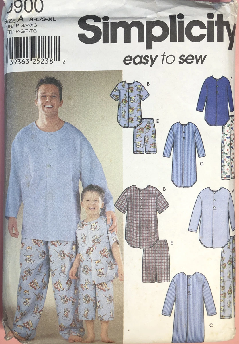SIMPLICITY 9900 BOYS MEN S PAJAMAS NIGHTSHIRTS SIZE S L S XL