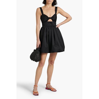 NEW CARA CARA Claribelle pleated cutout black stretch cotton-poplin mini  dress S | eBay