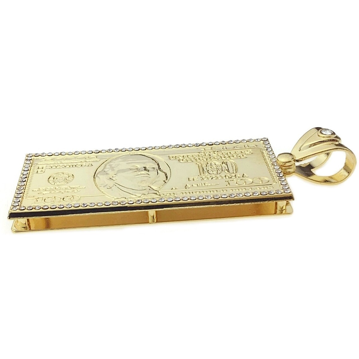 14k Gold Plated One Hundred Dollar Bill Pendant $100 Cash Money