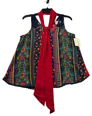 Belle Du Jour Blouse Womens Size XL Multicolor Sleeveless  Attached Scarf New