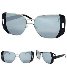 Exaggerated Classic Vintage Retro Style SUNGLASSES Big Square Black Silver Frame