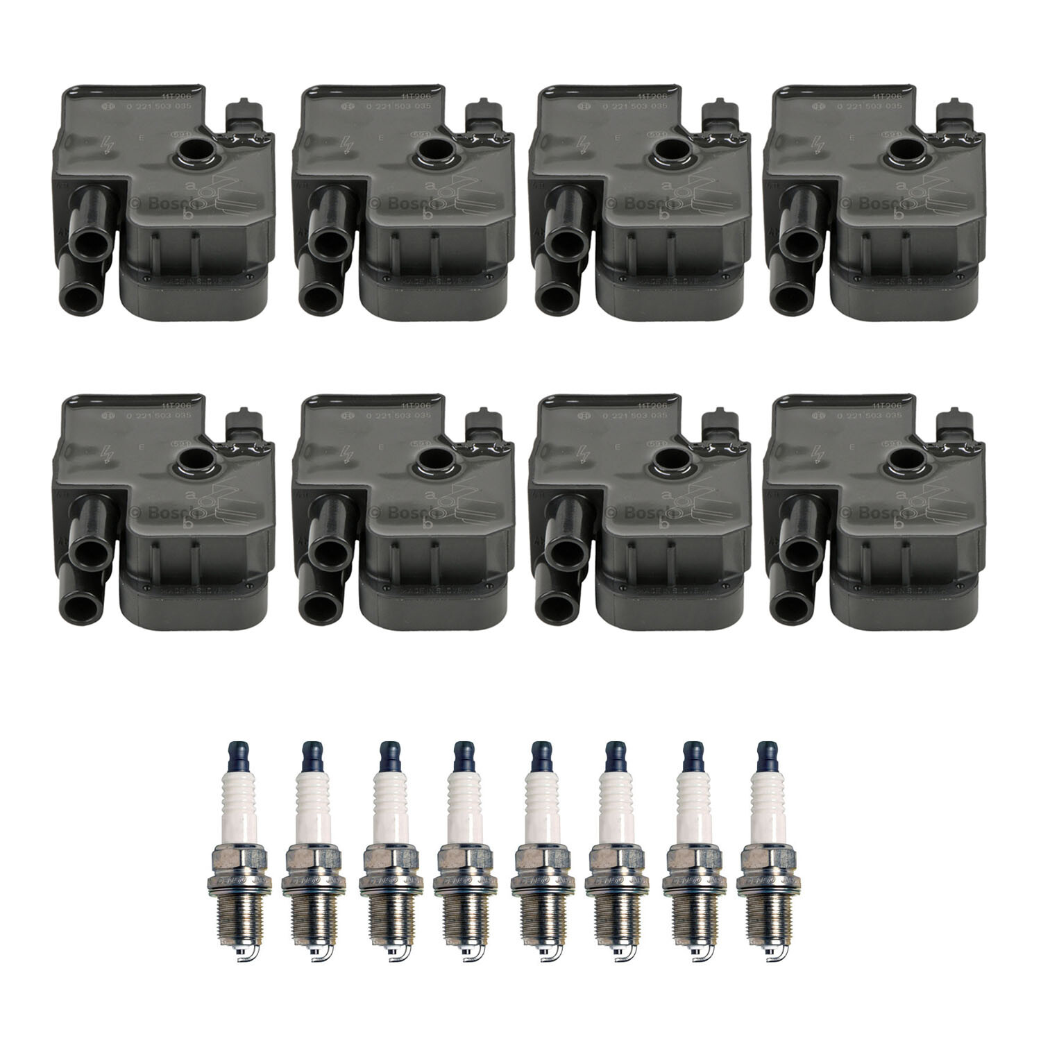 Bosch 8 Ignition Coil Denso 8 U-Groove Spark Plug Kit For Q45 C215 W210 W220 V8