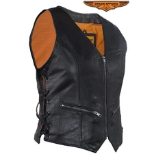 Women's Premium Leather Motorcycle Vest With Concealed Carry Pockets and Laces