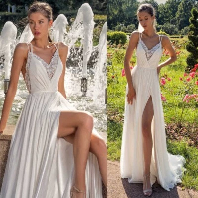Brautkleid Hochzeitskleid V-Ausschnitt Leckage Zurück Weiß Ivory 38 40 42 - Bild 1 von 4