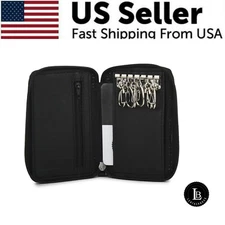 Leatherboss Genuine Leather Key Chain Wallet with all around Zipper