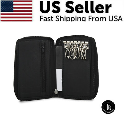 Leatherboss Genuine Leather Key Chain Wallet with all around Zipper