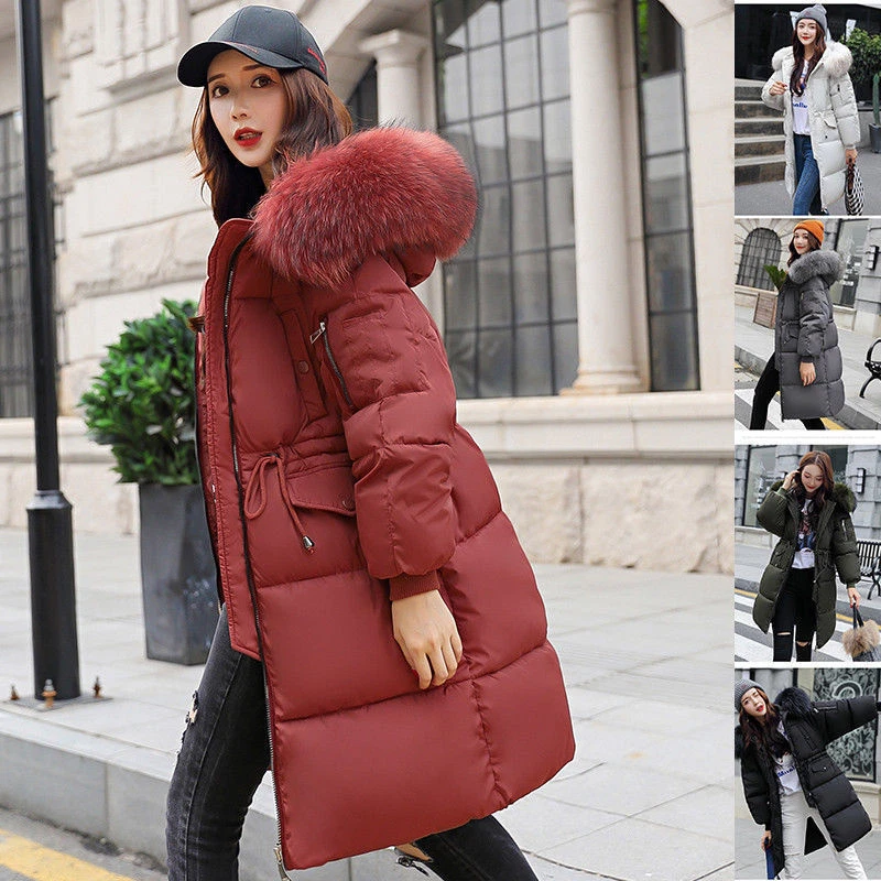 Women Winter Jacket With Fur Hood Long Down Warm Parka quilted puffer Coat