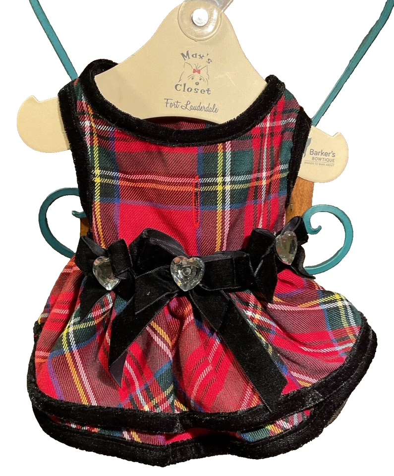 Armario Max's a Cuadros Rojo y Negro con Hermosos Arcos de Terciopelo - Talla Extra Pequeña 4 Perritos🎀 Foto 2 de 4