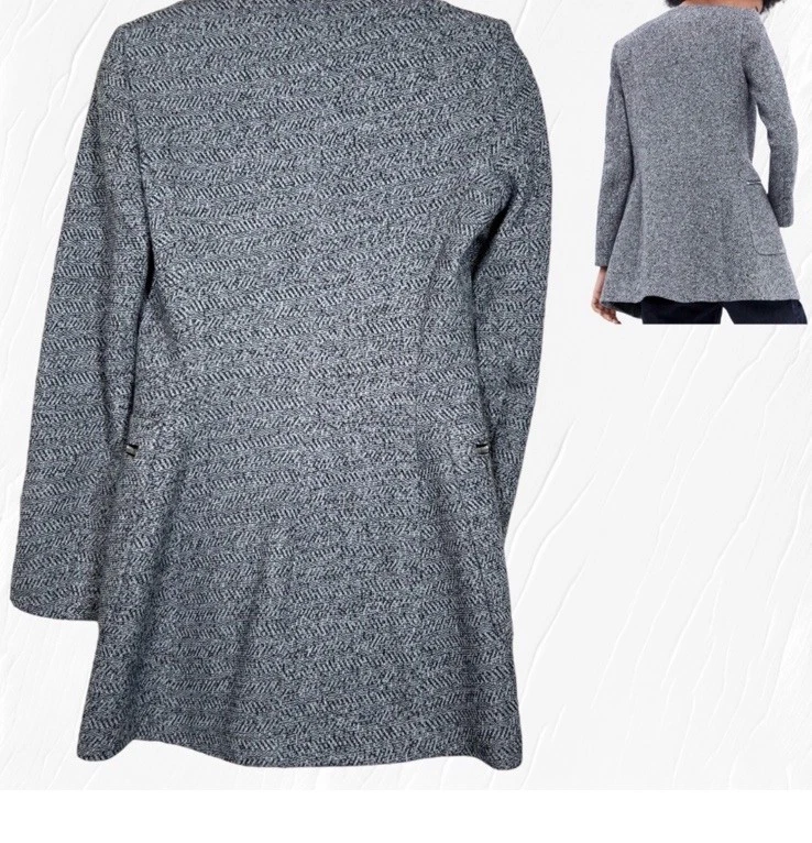 Blazer Abrigo Coche ZARA Negro Blanco Espiga XL Algodón Acetato Cremallera Chaqueta Foto 3 de 4