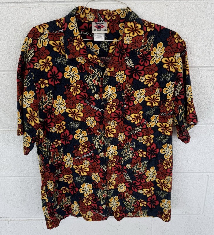 Disney Cruise Lines Castaway Cay Men's Button Down Hawaiian Shirt Medium Floral