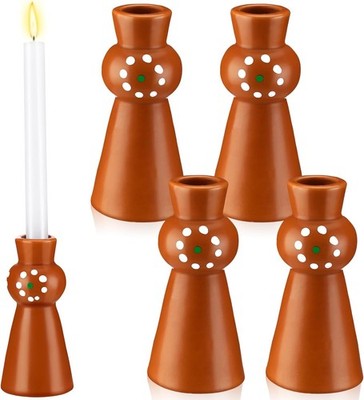 LemonRoad 4 Pcs Cantaritos De Barro Mexicanos Candlestick Mexican Brown 