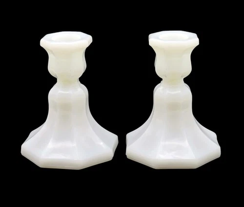 Pair of Vintage Anchor Hocking Milk Glass Taper Candle Holders