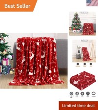 Super Soft Burgundy Reindeer Fleece Blanket - Cozy Holiday Decoration 50x60