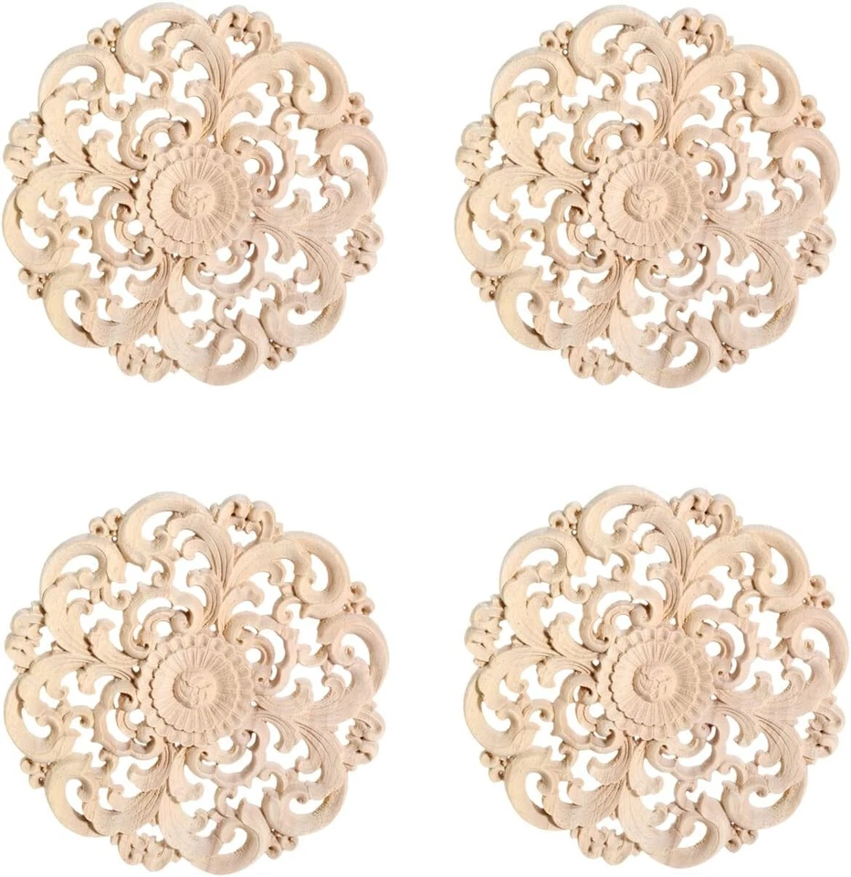 4 calcomanías de esquina talladas en madera sin pintar con apliques marco muebles decoración hágalo usted mismo Foto 4 de 4
