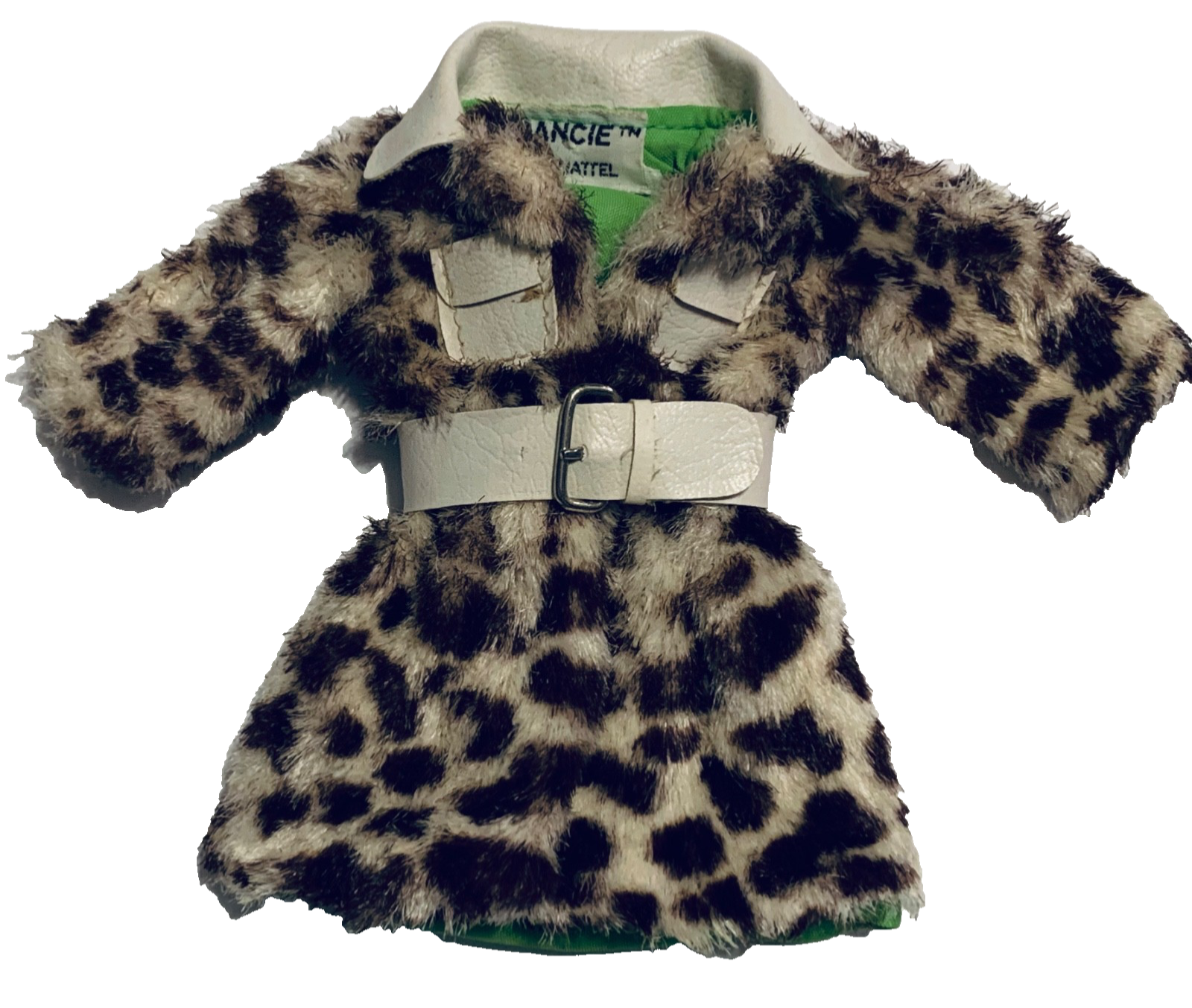 Vintage Barbie bambola Francie #1240 cappotto pony bianco marrone giacca pelliccia sintetica