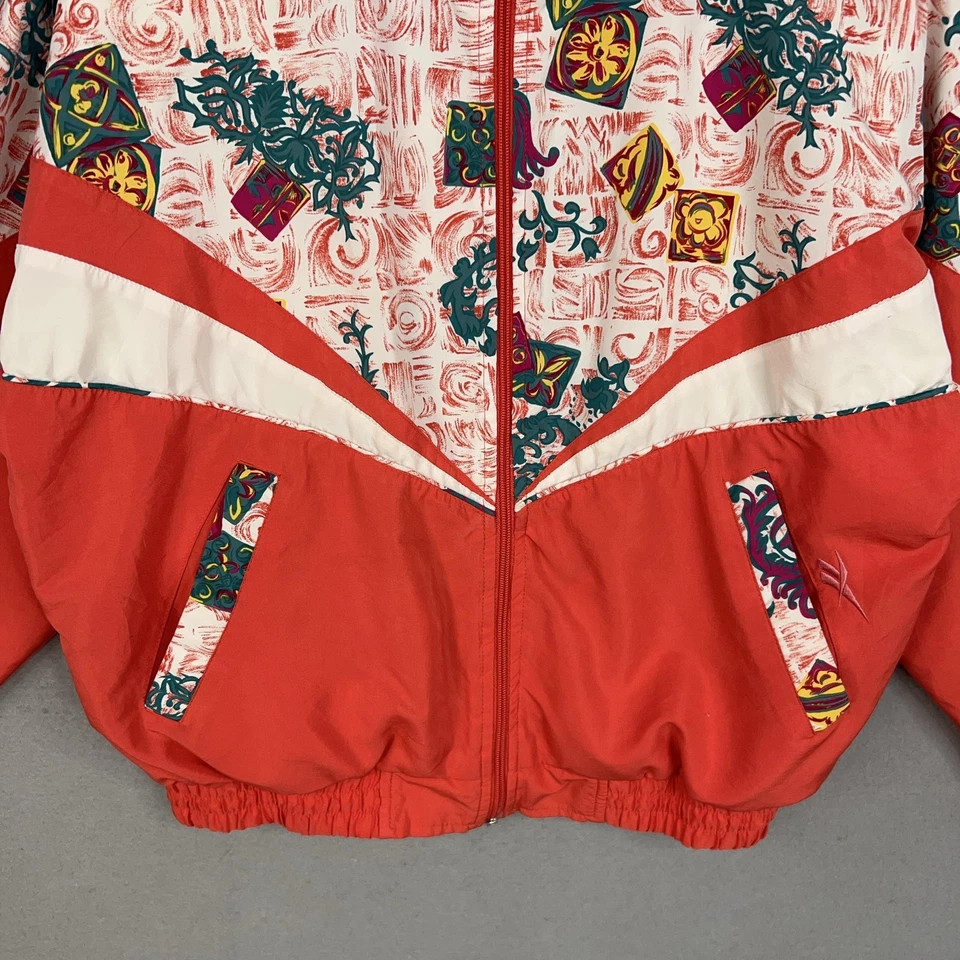 Vintage Reebok Jacket Womens Small Red White Windbreaker Full Zip Abstract 90s - Image 3 of 4
