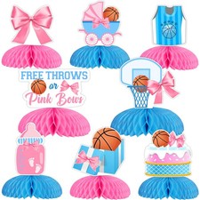 8 Pcs Gender Reveal Honeycomb Centerpieces "Free Throws or Pink Bows"