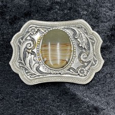 Polished Stone Western Cowboy Cowgirl Style Ornate Floral Vintage Belt Buckle