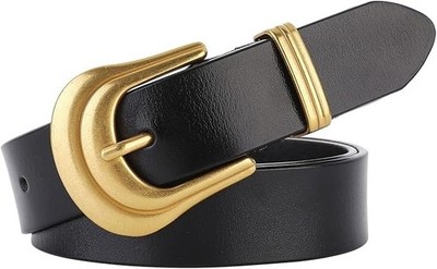 ALAIX Women's Belt Western Belts Silver Gold Buckle Black Leather Belt Pants