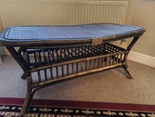 Vintage Habitat Asian Boho Chic Coastal Bamboo Wicker Rattan Coffee Table