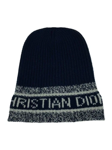 Casquette tricotée Christian Dior laine marine chapeau femme occasion