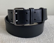 PRADA 2C 1496 Mens Belt Sz 36 Black Leather Double Prong Buckle Made in Italy