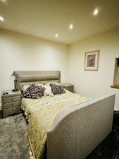 Luxury King Size Bed With Hidden TV And Speakers In Grey / Taupe