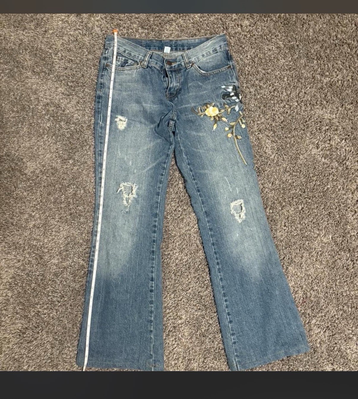 Abercrombie & Fitch Women's Embroidered Distressed Bootcut Blue Denim Jeans