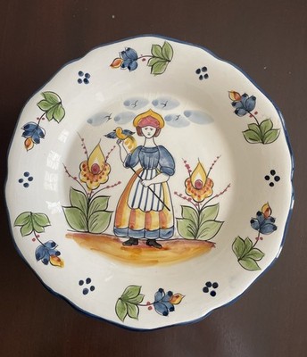 VTG JAY WILLFRED Andrea by Sadek FRENCH QUIMPER STYLE 9'' Plate -Girl with Bird