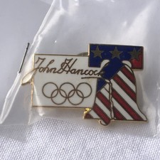vintage patriotic enamel lapel pen John Hancock American flag bell