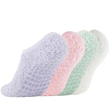 4 Pairs Slipper Socks for Women, Light Purple/Light Pink/Light Green/White