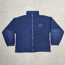 VTG 90s USA Olympics Fleece Jacket Size XL Embroidered Navy Blue Zip Up