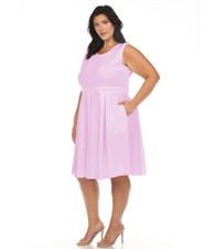 White Mark Plus Size 3X Fit Flare Dress Pink Pockets Polyester Sleeveless 76