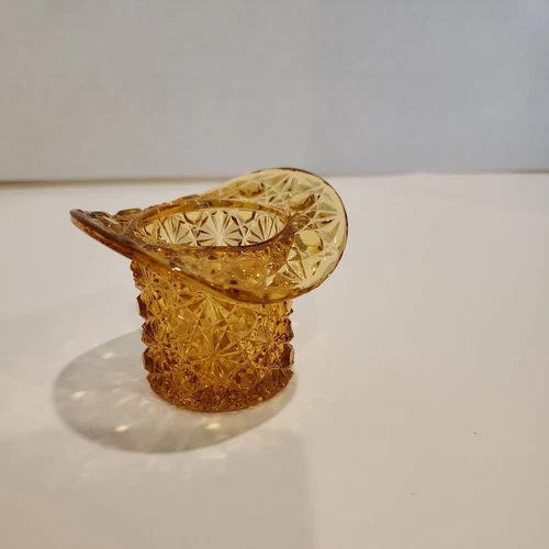 Fenton Glass Daisy and Button Amber Top Hat Toothpick Holder